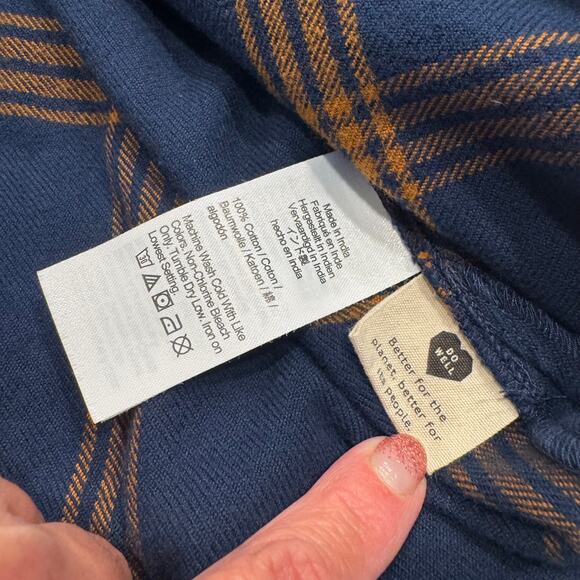 Madewell Flannel Oversized Ex-Boyfriend Shirt Womens Size S Plaid Blue Tan - Picture 5 of 9